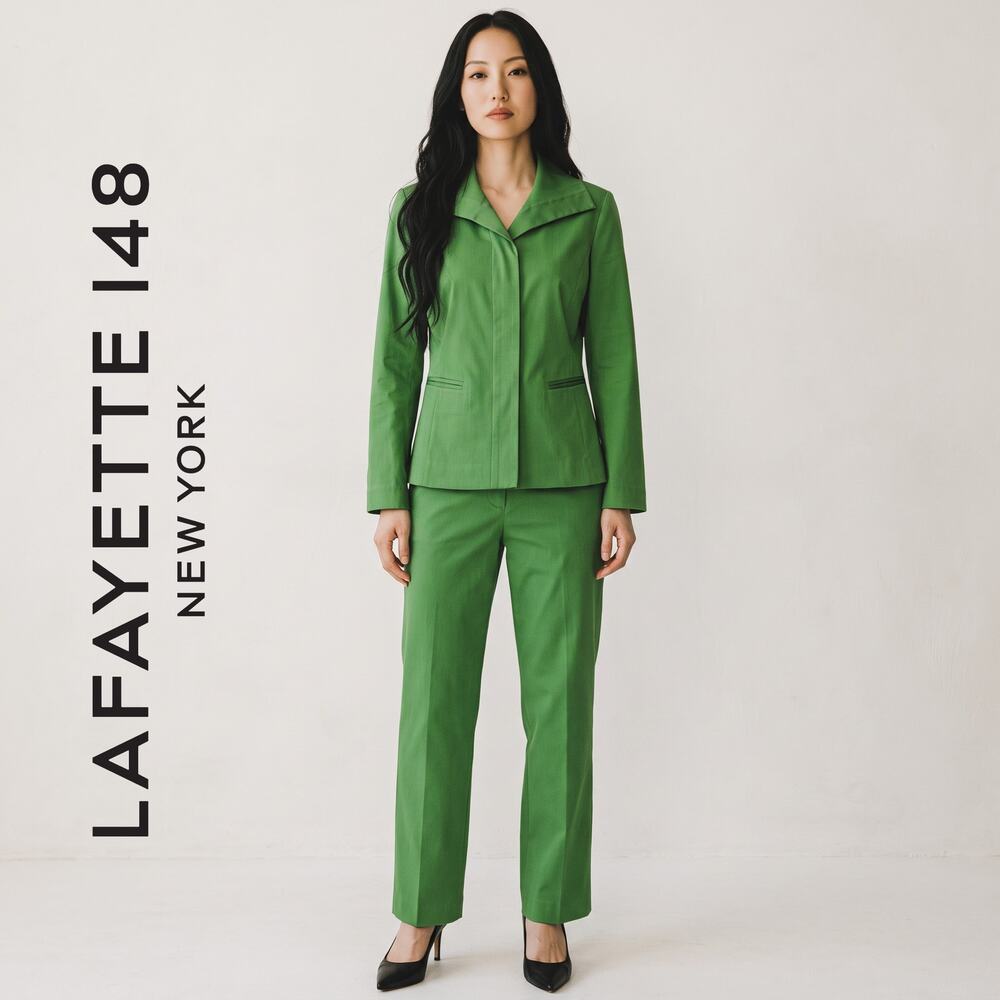 Lafayette 148 New York Women's Kelly Green Suit Set Size 4 Blazer Size 6 Trouser
